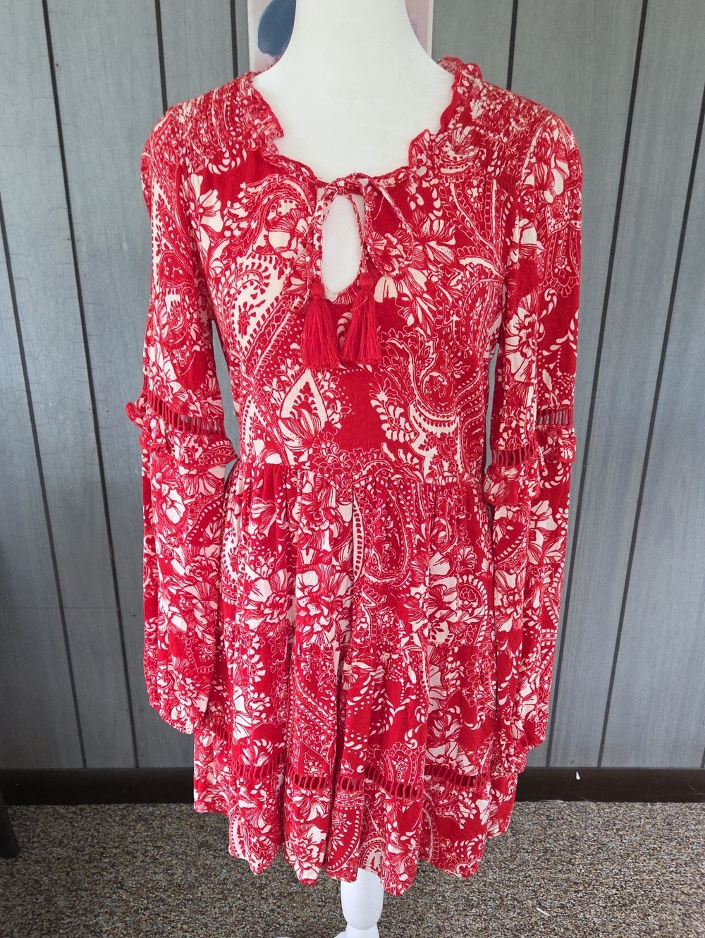 B.O.G Collective Red Paisley Tie-Front Smock Dress